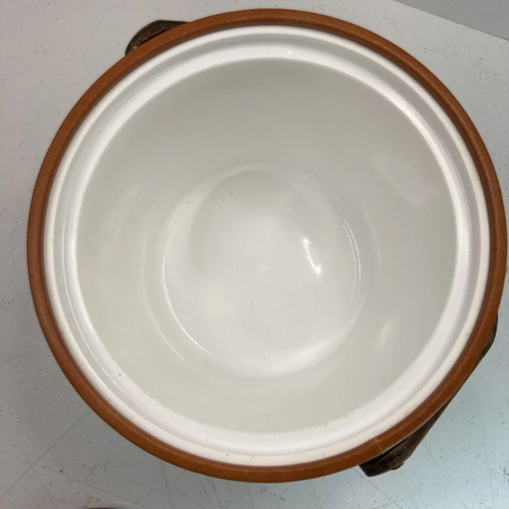 Vintage MCM Bar George Briard Leather Shell Vinyl Ice Bucket‎ Wooden Handle 60's